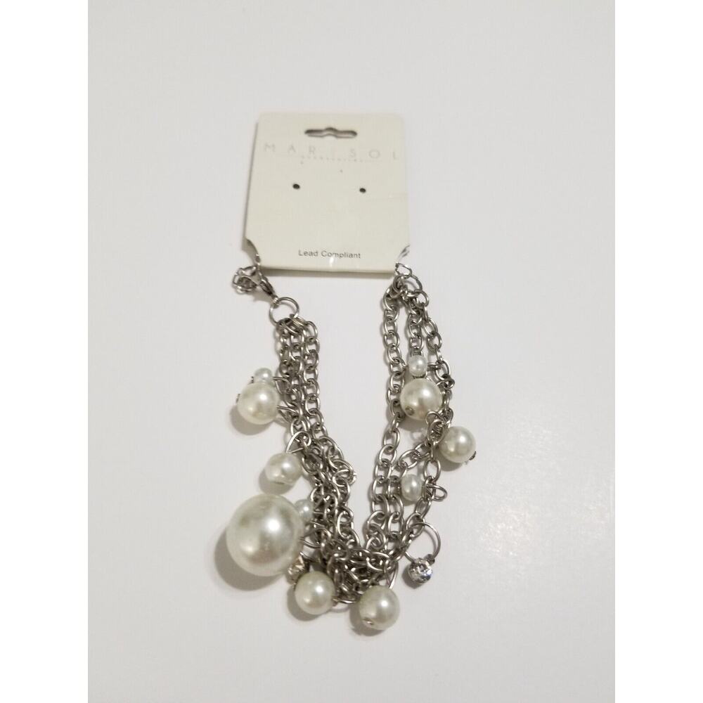 MarySol bracelet/anklet silvertone with faux pearls new j-17
